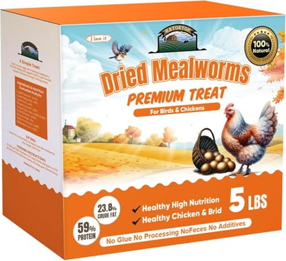 5LB Dried Mealworms, Non-GMO Meal Worms for Chickens & Birds, High Protein Chicken Feed, Natural Chicken Worms Ideal for Wild Birds, Reptile Tasty Bird Food
