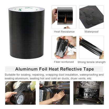 BOMEI PACK Adhesive Black Aluminum Foil Heat Shield Tape Barrier 6in x 66ft, Fiberglass Thermal Insulation Reflective Material High Temp Protection 1 Pack - size: 6inch x 66ft