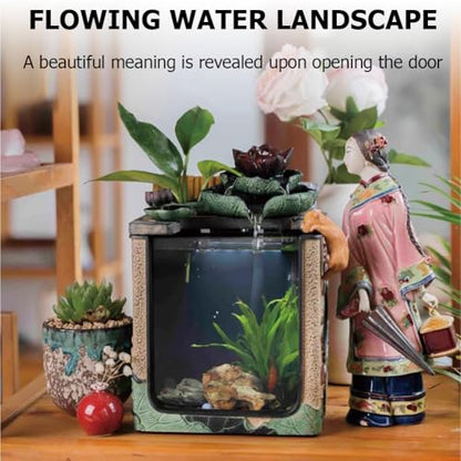 Fish Tanks with Water Fountain,Indoor & Outdoor Small Fish Pond Kit,Water Pump & Filtration & LED Light,Tabletop Aquarium,Waterfall Decoration,Home Office Decor,A