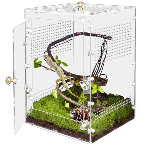 Reptile Enclosure 10 Gallon for Crested Gecko, Lizard, Bearded Dragon, Snakes，Frogs, Large Spiders, Acrylic Reptile Tank Feeding Terrarium with Front & Top Opening Doors and Vent Holes - 12"*12"*18" - size: X Large-18''x12''x12''