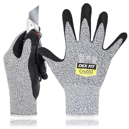 DEX FIT Level 5 Cut Resistant Gloves Cru553, 3D-Comfort Fit, Firm Grip, Thin & Lightweight, Touch-Screen Compatible, Durable, Breathable & Cool, Machine Washable; Grey S (7) 1 Pair - color: Grey, size: Small