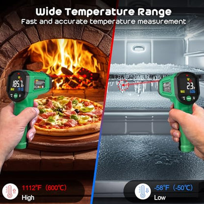Infrared Thermometer Gun,SQECH Laser Thermometer Gun -58℉～1112℉(-50℃～600℃),Non-Contact Temperature Gun with Adjustable Emissivity&Color Backlight for Cooking, Pizza Oven,BBQ,Fridge,Engine,HVAC(Green) - color: Green(-58℉～1112℉)