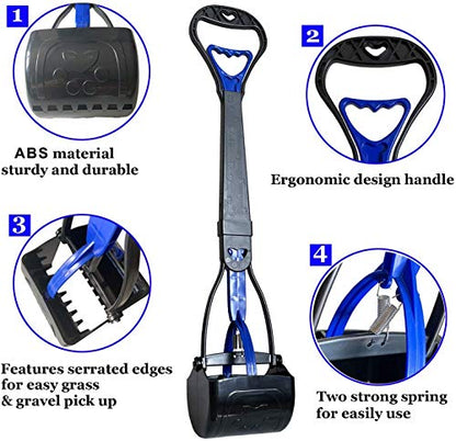 ienjoyed Non-Breakable Pooper Scooper for Large Medium & Small Dogs Heavy Duty, 28“Long Handled Dog Poop Scooper for Grass,Durable Dog Poop Pick Up Tool, Poop Grabber - color: Blue