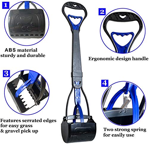 ienjoyed Non-Breakable Pooper Scooper for Large Medium & Small Dogs Heavy Duty, 28“Long Handled Dog Poop Scooper for Grass,Durable Dog Poop Pick Up Tool, Poop Grabber - color: Blue