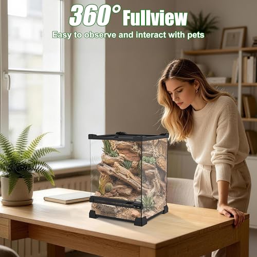 8" x 8" x 12" Mini Vertical Glass Reptile Terrarium | Front Opening & Fully Assembled Enclosure Tank for Crested Geckos, Tree Frogs, Tarantulas, Jumping Spiders & Tiny Reptiles - size: 8" x 8" x 12"