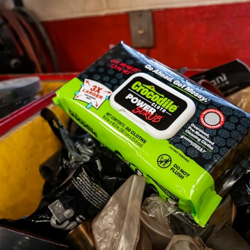 Crocodile Cloth PowerSCRUB Heavy-Duty Hand & Tool Cleaning Wipes, 80 Count | Dual-Surface Cloths, Moist, Absorbent, & Disposable - Safe on Skin & Multiple Surfaces - size: 80 Count (Pack of 1)