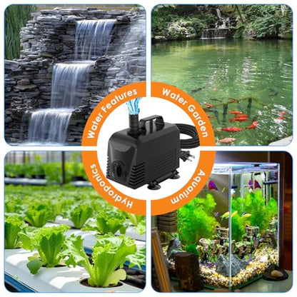 AquaMiracle Submersible Water Pump Aquarium Water Pump with Flow Control, Pond Pump Fountain Pump for Pond, Fountain, Waterfall, Statuary, Water feature, Hydroponics (800GPH, 55W) - size: 800GPH, 55W