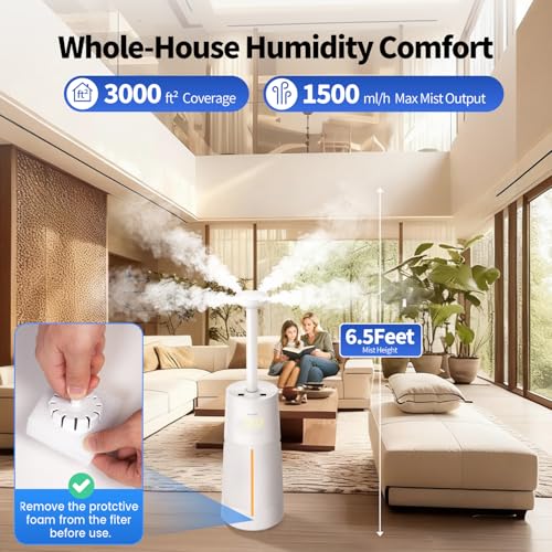 Humidifier for Large Room-6.3Gal Cool Mist, Top Fill,3000ft²,Beige | Commercial Humidifier with 4X Atomizers,1500mL/h Mist Output with Auto Mode,40H Runtime,Quiet Humidifiers for Bedroom & Plant - color: Beige
