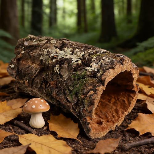 Veemoon Tree Trunk Reptile Hide Cave Hollow Log for Fish Tank Gecko Hide Climbing Platform Reptile Habitat Hideout Natural Terrarium Decor for Lizard Snake Amphibian 5.90 X 3.93 X 3.54 in