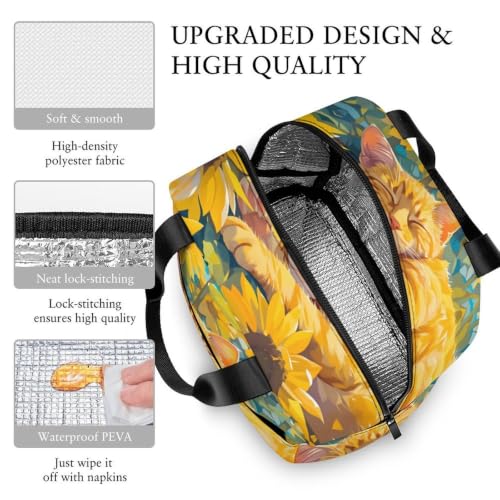 Sleeping Cat Sunflower Lunch Bag for Women Men | Insulated Lunch Box Leakproof Food Meal Containers Reusable Foldable 6L Capacity Lunch Tote Bags for Work Picnic Travel - color: Style 5