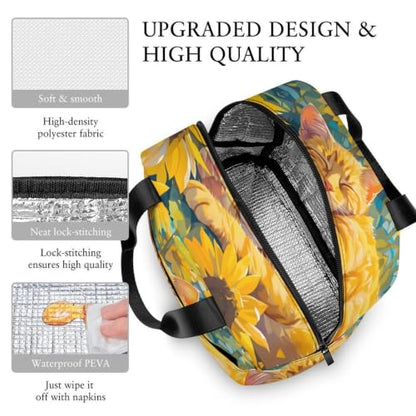 Sleeping Cat Sunflower Lunch Bag for Women Men | Insulated Lunch Box Leakproof Food Meal Containers Reusable Foldable 6L Capacity Lunch Tote Bags for Work Picnic Travel - color: Style 5