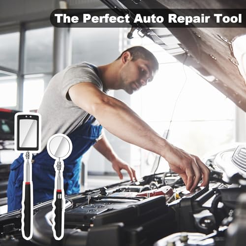 6 Pcs Telescoping Inspection Mirror,Retractable Round Mechanical Mirror Tool,Under Vehicle Square Inspection Mirror,Car Visual Reflector,Retractable Detection Mirror Repair Tool