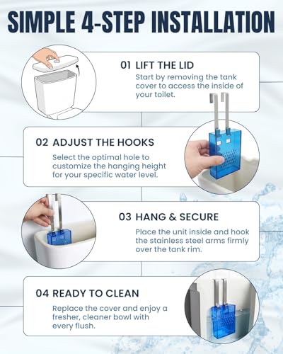Upgraded Toilet Tank Tablet Holder, Blue Acrylic Automatic Bowl Cleaner Dispenser Basket, Fits Large 3.5oz Bleach Tablets, Over-Tank Hanger with Rustproof Hooks for Bathroom (Acrylic Blue)