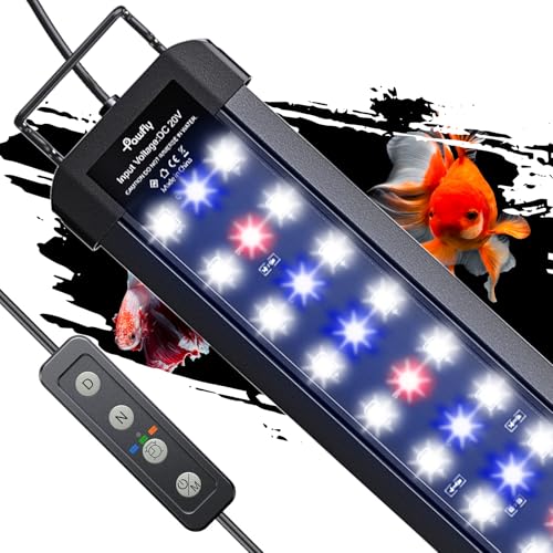 Pawfly 11W Aquarium LED Light for 12 to 18 Inch Extendable Fish Tank Light with Full Spectrum Brilliant White Blue Red Lights with Daytime & Night Modes Timer Auto On/Off Adjustable Brightness - color: Basic with Timer, size: 12"-18"