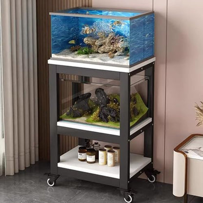 Movable Aquarium Stand with Wheels, Storage Shelves for Living Room, Bedroom & Office - Durable Fish Tank Rack, Space-Saving Design, Easy Mobility, Stylish Home Decor,Black+white,101x40x103c