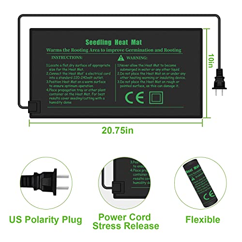 Seedling Heat Mat with Thermostat 40-108 Degrees Fahrenheit Warming Pad, Warm Hydroponic Heating Pad with Controller for Germination, 10" x 20.75" UL & MET-Certified - size: 10x20.75