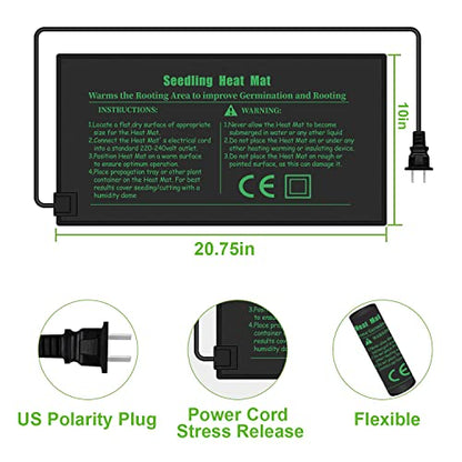 Seedling Heat Mat with Thermostat 40-108 Degrees Fahrenheit Warming Pad, Warm Hydroponic Heating Pad with Controller for Germination, 10" x 20.75" UL & MET-Certified - size: 10x20.75