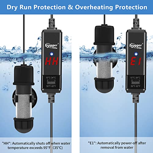 hygger Small Aquarium Betta Heater, Submersible Fish Tank Heater 10W/25W/50W/100W with LED Digital Display, Suitable for Marine Saltwater and Freshwater up to 5/10/16/26 Gallon - size: 25W