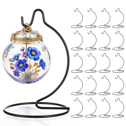 20 Pcs Ornament Display Stand Small 6 Inch, Ornament Hanger, Air Plant Holder Terrariums Hanging Stand Crystal Ball Hanging Hook for Christmas Wedding Home Office Decoration(Black)