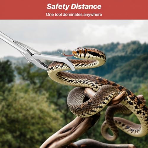 50" Collapsible Snake Grabber Tongs, Stainless Steel Snake Catcher Tool | Wide Jaws & Non-Slip Handle – Humane Reptile Handling Tool for Home, Yard & Outdoor Safety