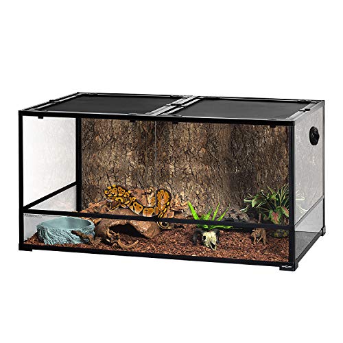 REPTIZOO Large Reptile Terrarium 120 Gallon, Tall & Wide Tempered Glass Reptile Tank 48" x 24" x 24" with Sliding Door Top Screen Ventilation & Anti Escape Lid, Full View - size: 48" x 24" x 24" (120 Gallon)