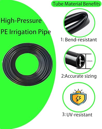 360° Adjustable Drip Irrigation System – Garden Watering Sprinkler System | 12mm Large-Diameter Tubing, Automatic Quick-Connect Misting Sprinkler System for Raised Beds, Lawn, Patio, Yard, Greenhouse - size: 50 FT