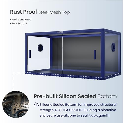 Stackable 50 Gallon Reptile Enclosure for Gecko, Juvenile Reptile | Optimal Ventilation & Light Penetration by Rust Proof Mesh Top, Easy Assembly within 6 Steps with Clear Instruction - color: Dart Blue, size: 50 Gallon