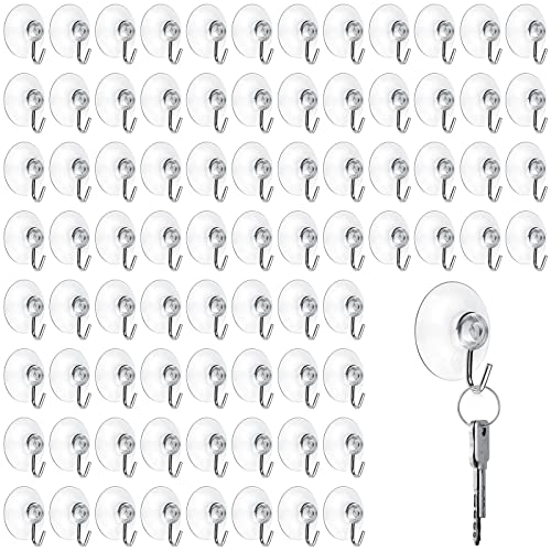 Mudder 80 Pcs Clear Suction Cups Metal Hooks for Window Glass Wall,45 mm | Window Hanging Towel Holder for Bathroom Kitchen, 45 mm Holds 3 lbs, Grips Glass Tile Mirror, Removable No Damage Install - size: 45 mm