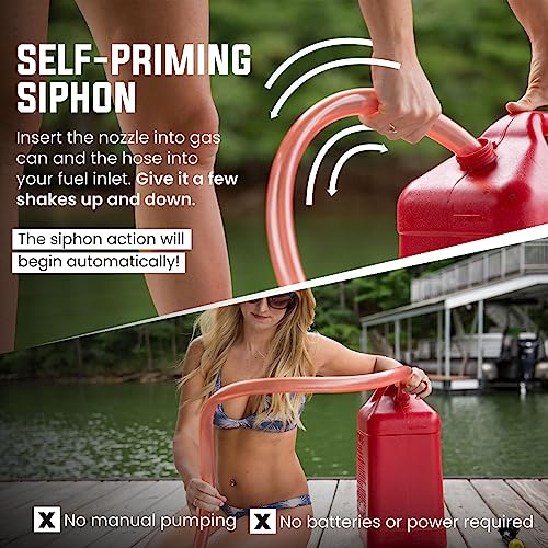1” x 6’ Self-Priming Shaker Jiggler Siphon Hose, FlowPro Siphon Gas & Fuel Transfer Pump, Gas Can Siphon for Boats, Jet Ski, Pontoon. Water Siphon Pump for Hot Tub Drain and Cold Plunge | 10 GPM - size: 1” x 6 Foot