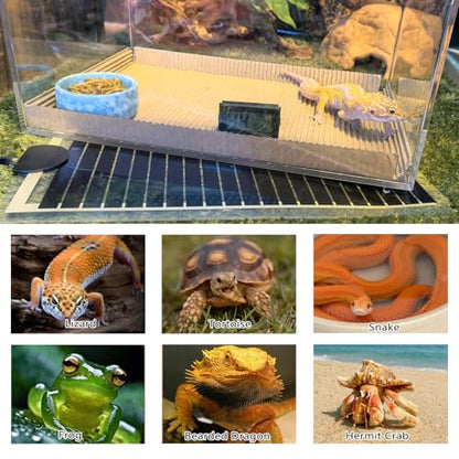 Hamiledyi Reptile Heat Pad Heating Pad Under Tank Hermit Crab Heater Hygrometer Thermometer Heat Mat for Lizard Snake Gecko Turtle Frog Spiders (14W)