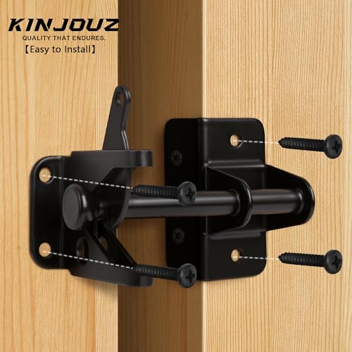 Self Locking Gate Latch for Wooden Fence, Automatic Gravity Latch | For Wood Metal Gate, Heavy Duty Gate Hardware Door Lock for Outdoor Pool, Garden Shed, Black