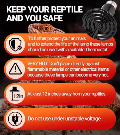 REPTI ZOO 2Pack Ceramic Heat Emitter 60W Reptile Heat Lamp Night Heat Lamp Bulbs Reptile Terrarium Heat lamp Tank Heat Bulb for Turtle Bearded Dragon Gecko Lizard Snake Chicken E26 - style: 60W/2PCS