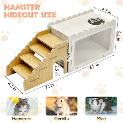 Fhiny Hamster Hideout Wooden Chamber with Climbing Ladder, Visible Hamster Digging Box with Acrylic Transparent Board Gerbil Platform Exploring House Habitat Decor for Dwarf Hamsters Gerbils Mice - size: 1-Chamber Digging Box with Ladder
