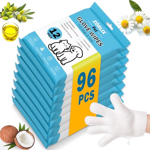 96Pcs Bulk Hypoallergenic Pet Glove Wipes for Dogs & Cats | Thick Grooming Gloves to Deodorize & Hydrate for Paws, Face, Ears & Butt, Family Daily Care & Travel - size: 96PCS