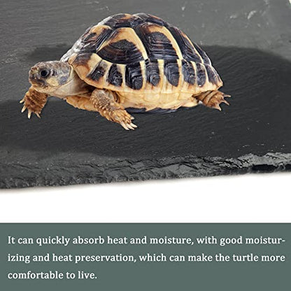SHIGATSU 7.8"x11.8" Slate Reptile Basking Platform for Turtle Lizard | Natural Anti-Slip Slate Feeding Dish, Resting Terrace & Substrate Mat for Bearded Dragon, Gecko, Snake & Tortoise Habitat