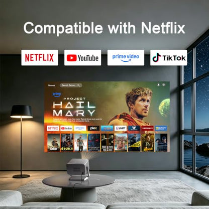 [Now with Netflix] 4K Projector with WiFi and Bluetooth, Auto Focus Keystone Smart Projector, Outdoor Projector with Adjustable Stand for Home Bedroom
