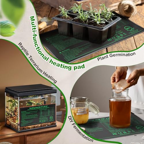 Seedling Heat Mat with Built-in Temperature Controller, 10" x 20.75" Waterproof Plant Heating Pad with Thermostat for Indoor Seed Starting Germination Hydroponics - size: 10" x 20.75" in Thermostat 1 Pack