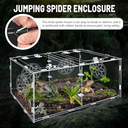 Large Jumping Spider Enclosure, 15.75*7.87*9.84in Acrylic Tarantula Enclosure, Reptile Enclosure for Small Tree Dwelling Reptiles, Amphibians and Invertebrates, Insect Terrarium with Locking Latch