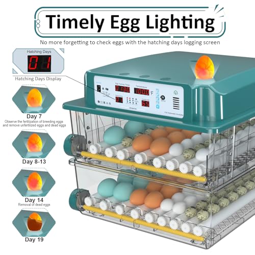 Egg Incubator for Hatching 120 Eggs with 5 Auto Incubation Models | Precise Temp & Humidity Control, Auto Egg Turning, External Water Refill, Egg Candler, Dual Power Supply, Adjustable Roller