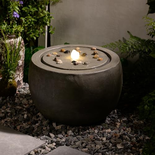 Tankana Garden Medium Water Fountain Outdoor Bubbler Water Feature Indoor with Lights & Pump and Pebbles Waterfall Fountains for Patio Deck Yard Home Decor Gray, 18 "L x 18" W x 11.5" H