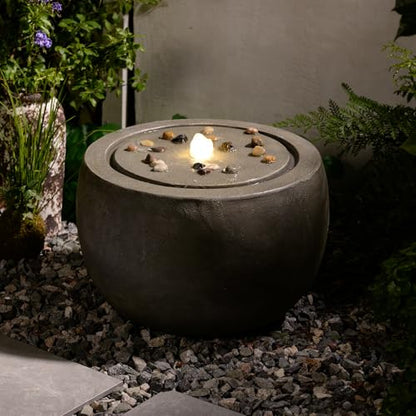 Tankana Garden Medium Water Fountain Outdoor Bubbler Water Feature Indoor with Lights & Pump and Pebbles Waterfall Fountains for Patio Deck Yard Home Decor Gray, 18 "L x 18" W x 11.5" H