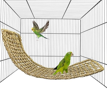 Bird Seagrass Mat 30 x 7 Inch Parrot Natural Seagrass Woven Net Hammock Parakeet Climbing Rope Ladder Mat Chew Toys Cage Accessories for Pigeon Macaw Cockatiel Conure Cockatoo Rat Bearded Dragon - size: 30" × 7"
