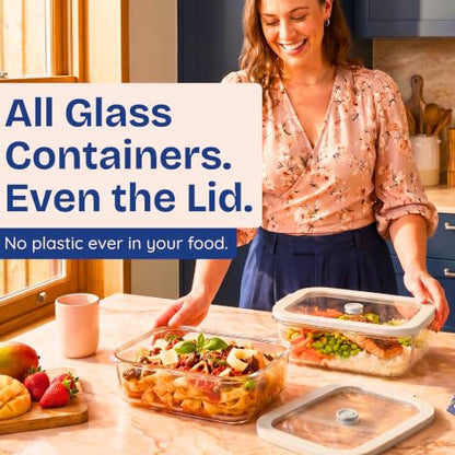 Non-Toxic Glass Food Containers with Lids, 2-Pack, 50 oz, Airtight, Gray | Plastic & BPA free. Glass body, glass lid & platinum silicone seal. Airtight & leakproof. Freezer & microwave safe. - color: Gray, size: 50 Oz