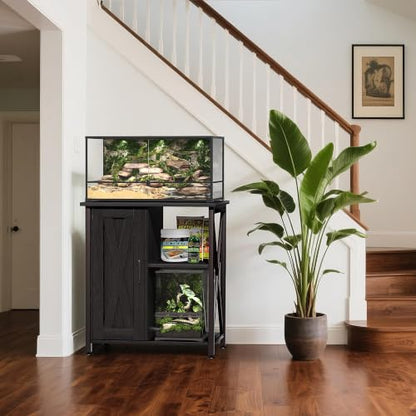 Herture 45-67 Gallon Reptile Tank Stand with Power Outlet, Terrarium Stand with Storage Cabinet, 24" Wx18 D Tabletop, Reptile Terrarium, Black PG12XYB - color: Black, size: 24x18"-46-67 Gallon