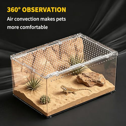 【No Assembly】 Reptile Tank Enclosure with Magnetic Button.12" * 8" * 6" Thicken Snake Enclosure Cage,Batch Stackable Reptile Breeding Tank for Insect,Fish,Tarantula,Hermit Crab,Jumping Spider - size: 12" * 8" * 6"