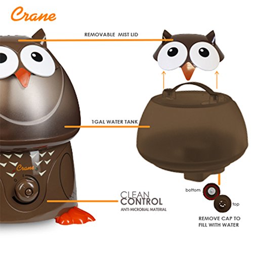 Crane Animal Humidifier for Bedroom, Ultrasonic Cool Mist for Baby Nursery, Adjustable Settings, Auto Shut-Off, Owl - color: Owl