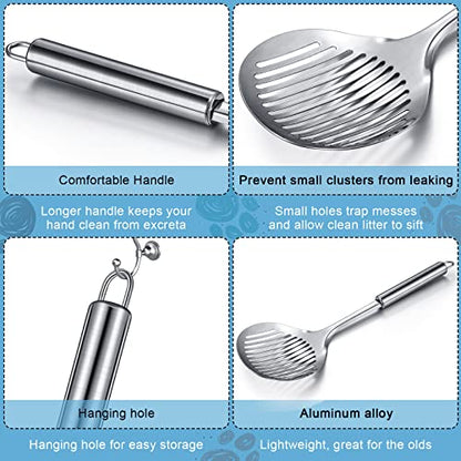 2 Pcs Cat Metal Litter Scoop Litter Scoop, Cat Accessories Scooper Stainless Steel Kitty Poop Sifting Cleaning for Litter Box, Metal Poop Sifter Pet Supplies