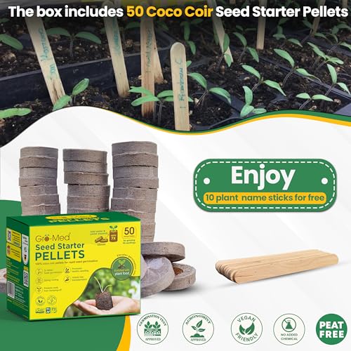 Organic Coco Coir Seed Starter Pellets NPK Enriched 50 Pcs, 35mm Perfect to Grow Herbs, Vegetables, Flowers,Fruits Seedlings, Compressed Coconut Coir Soil Plugs - Easy to Transplant in Pot - size: 50 Pack - NPK Enriched Seed Starter Pellets