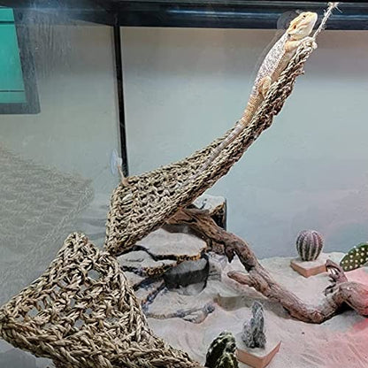 4 PCS Bearded Dragon Hammock,Lizard Lounger Reptile Natural Seagrass Hammocks Climb Vines Plant Decoration Terrarium Accessories for Lizards Chameleon Gecko Snakes Crown Geckos