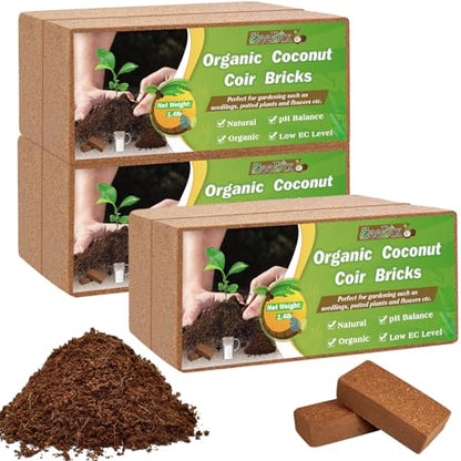 6 Pcs Coco Coir Brick for Plants, 100% Organic Coconut Coir Bricks with Low EC and pH Balance, Compressed Coconut Husk Bricks for Gardening, Planting, Organic Potting Soil, High Water Retention - size: 6pcs